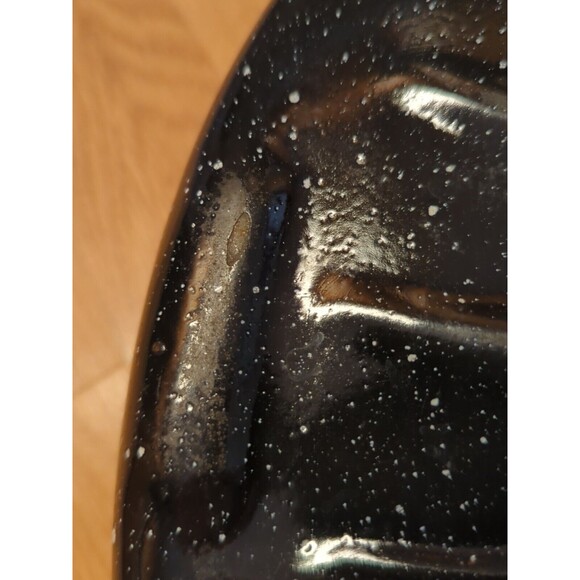 Enamelware Roasting Pan Black White Speckled  Lid Turkey Roaster Vintage 13" - Picture 10 of 10